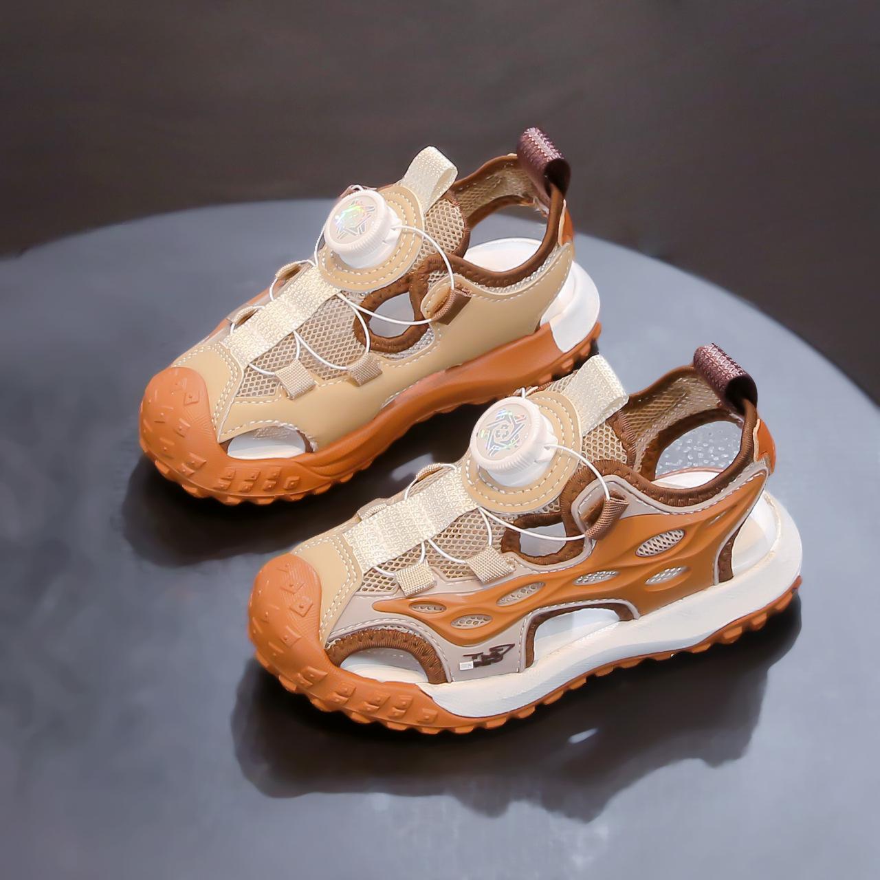 

Children s bag head sandals 2025 summer new boys soft sole lightweight rotating button size 38 medium and older children s beach shoes 30