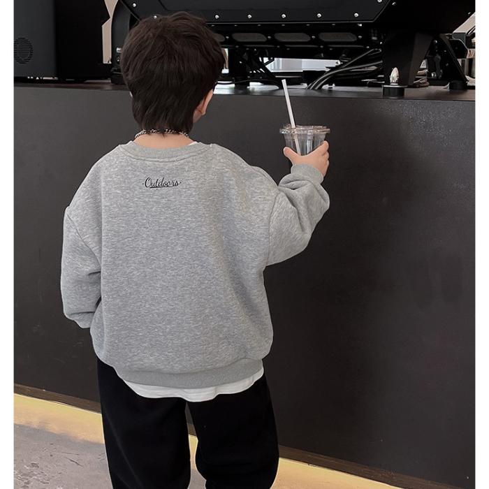 Spring Children's Sports and Leisure Hoodie, Cartoon Printed Single Piece Loose Round Neck Top for Big Boys