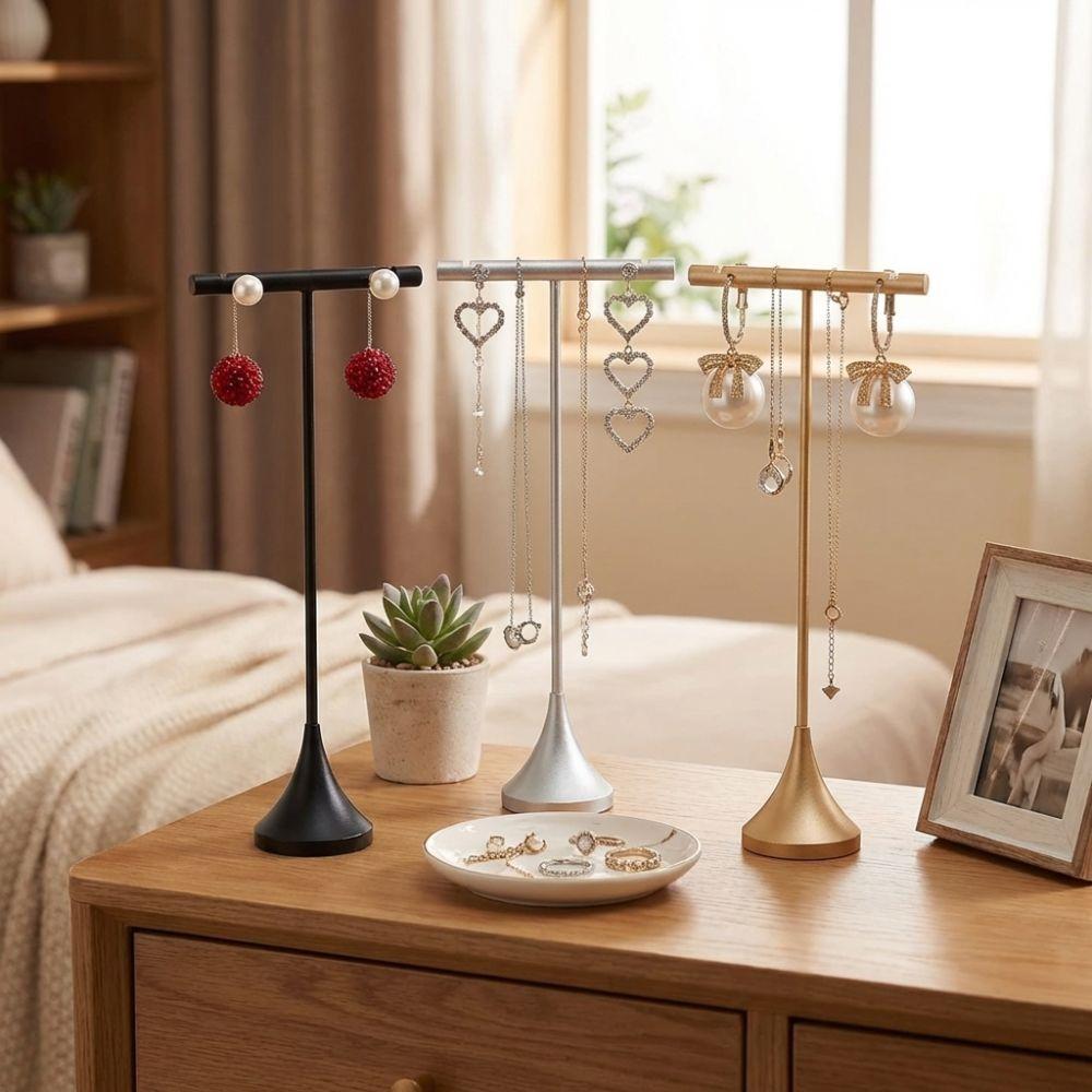 Aluminum Zinc Zinc Alloy T-Shape Earring Display Stand Dangle Jewelry Ring Organizer  Jewelry Storage