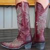Fashion Western Style Women's Pointed Large Embroidered Rose High Heels Vintage Old Women's Boots High Barrel Western Boots