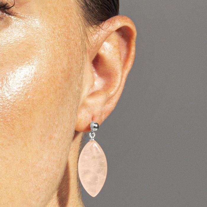 Boucles d'oreilles - AYOM - Argent 925 - Rhodié - Quartz hydrothermal rose - Femme