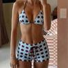 Europees en Amerikaans Gespleten Zwempak Dames Blauw Stippen Rugloos Zwempak Straps Nekophanging High-end Conservatief Bokser Bikini