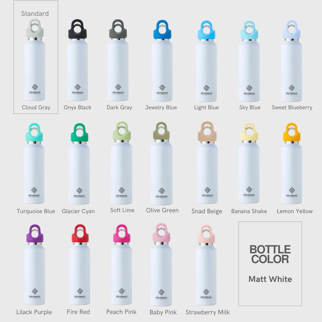 [REVOMAX Official] 9oz 266ml Stainless Steel Bottle, Carbonated, Cap Sold Separately, Keeps Hot Water Hot for 18 Hours, Cold Water for 36 Hours,