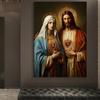 ציור קנבס דתי נוצרי של ישו ומרים הבתולה, לב קדוש, פוסטר אמנותי של ישו הילד הקדוש הקתולי, עיצוב בית נוצרי