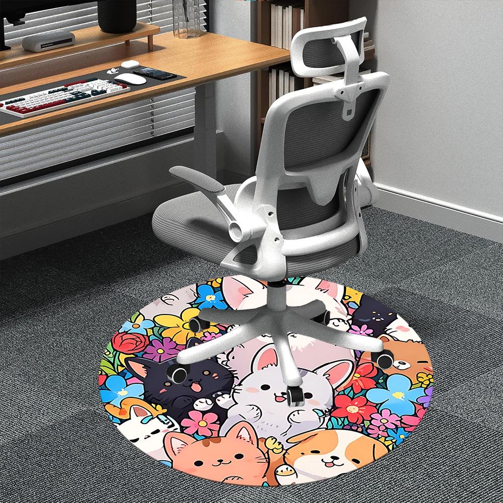 1pc Kitties Flowers Office Round Area Rug, Indoor Mat Suitable ForOffice, Under Office Chairs Bedroom Living Room Home Decor, Room Deco n78