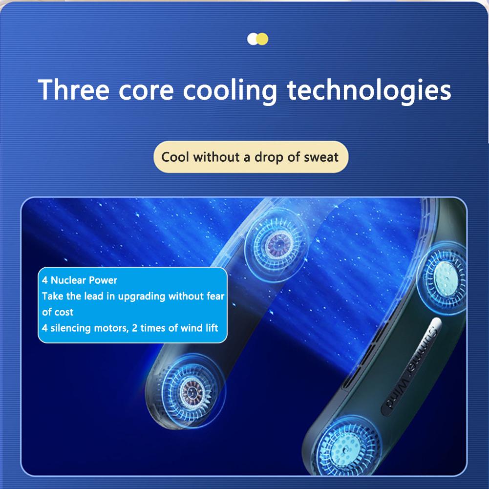 Nuovo Ventilatore Portatile da Collo Elettrico Wireless Ricaricabile Mini Ventilazione Raffreddamento USB Senza Pale Silenzioso per Sport all'Aria Aperta