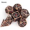 7-teiliges kupferrotes rotierendes Zyklon-Metallwürfel-Set aus hohlen polyedrischen Metallwürfeln, geeignet für Rollenspiele, RPG-Brettspiele, Kartenspiele