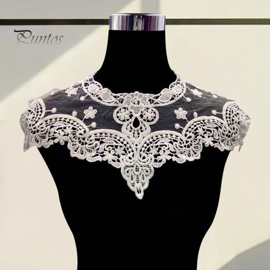 Lace Embroidered Fake Collar Hollow See-through Lace Flower Pattern False Collar Lace Embellished Clothing Accessory
