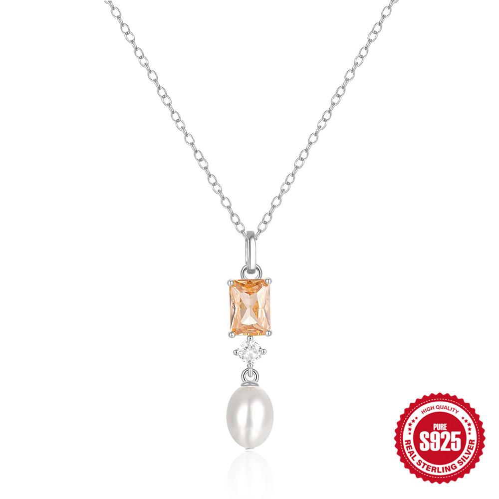 

Модное женское ожерелье из стерлингового серебра S925 пробы с подвеской из жемчуга и бриллиантами 925 Silver белого золота