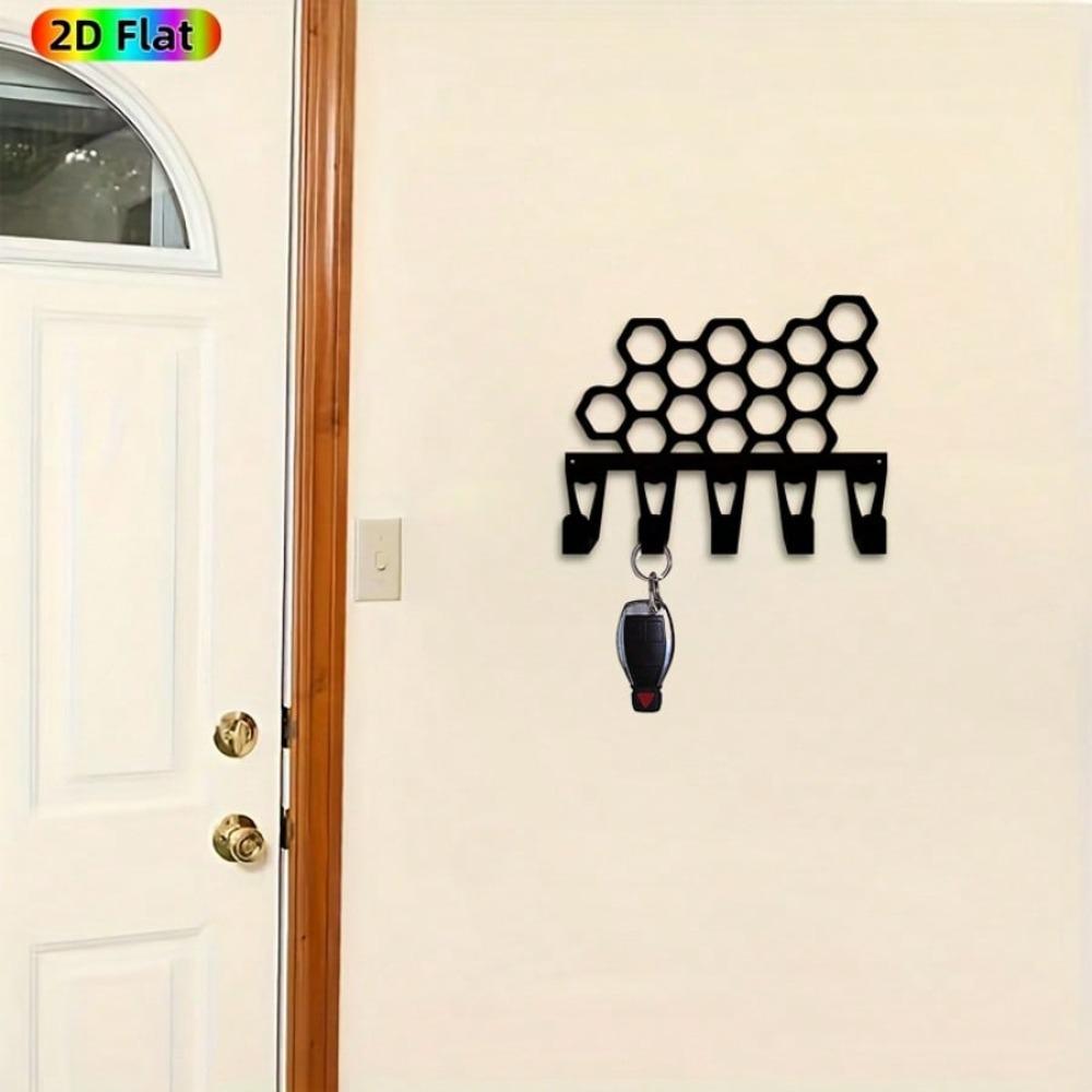 Geometric Hexagonal Key Holder with 5 Hooks Minimalist Metal Wall Decor Modern Key Organizer