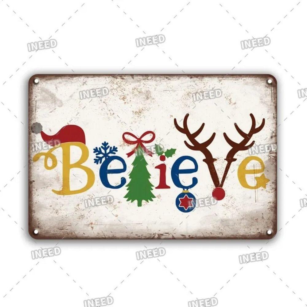 Vintage Christmas Metal Tin Sign Home Festive Wall Decor