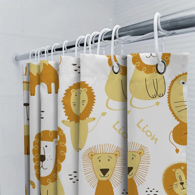 Whimsical Cartoon Lion Family Bath Shower Curtain Set Waterproof Decor