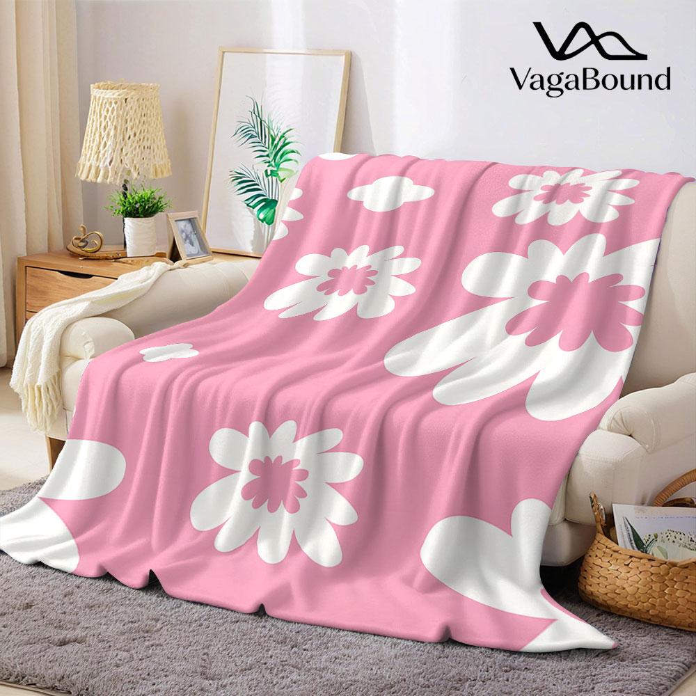 pink white daisy cloud Flannel Blanket Warm Soft Halloween Christmas Decorative Couch Warm Cozy All-Season Gift