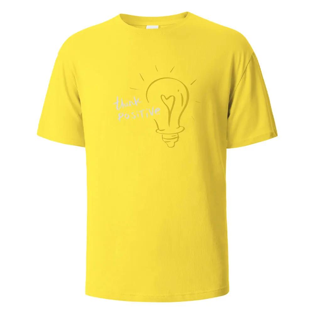 Think Positive Print T-Shirt Summer Tees For Men Women 100% Cotton O-neck Oversize Casual Short Sleeved Tops