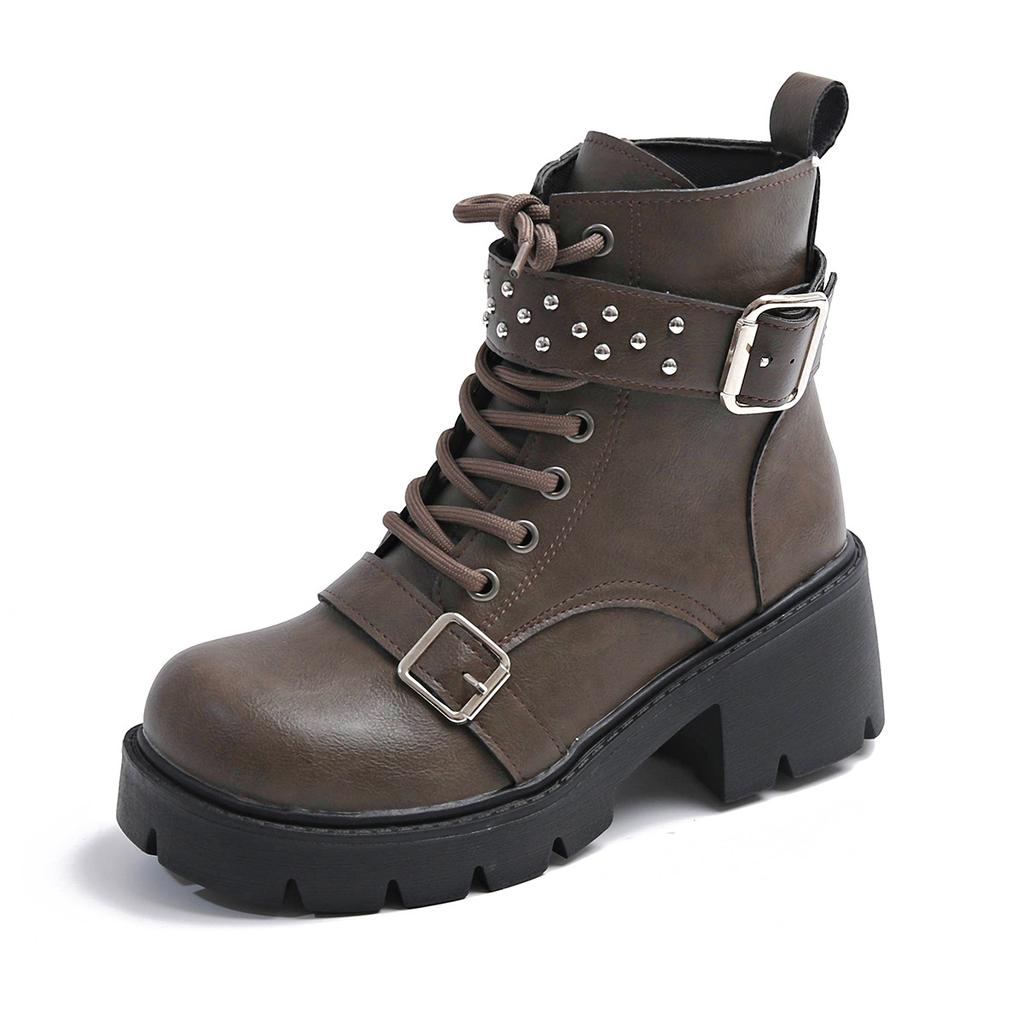 New 43 Large Size Ankle Boots Short Boots Thick Heel Martin Muffin European and American Lace-up Platform Women's Boots High Heel Single Boots