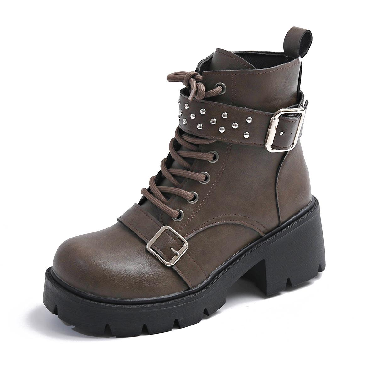 

New 43 large size ankle boots short boots thick heel Martin muffin European and American lace-up platform women s boots high heel single boots 43 серый