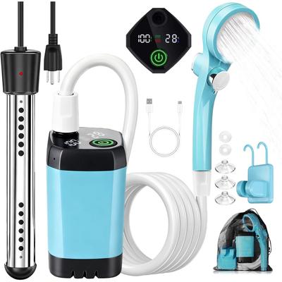Draagbare Camping Douche met Verwarmer, 6000mAh Oplaadbare Draagbare Douche met 2000W Dompelaar, LED Display, Verwarmde Camping Douche voor Reizen,