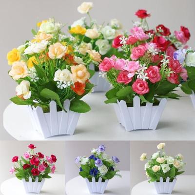 Fashion Pink Artificial Potted Flowers Simulation Fence Artificial Faux Plants Plastic Fake Flower Indoor Decoration