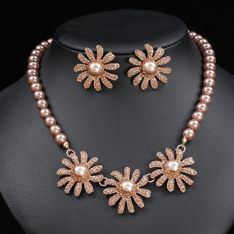 3pcs Draweye Flowers Zircon Sets Zircons Evening Partyy Wedding Bridual Earrings for Women Vintage Fashion Elegant