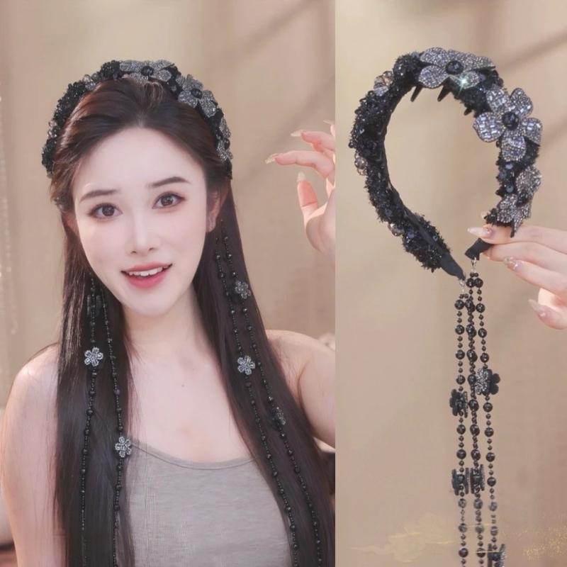 

Модный ободок-бабочка со стразами для женщин, головной убор с цветочной кисточкой, свадебный головной убор, повязка на голову для вечеринки A2