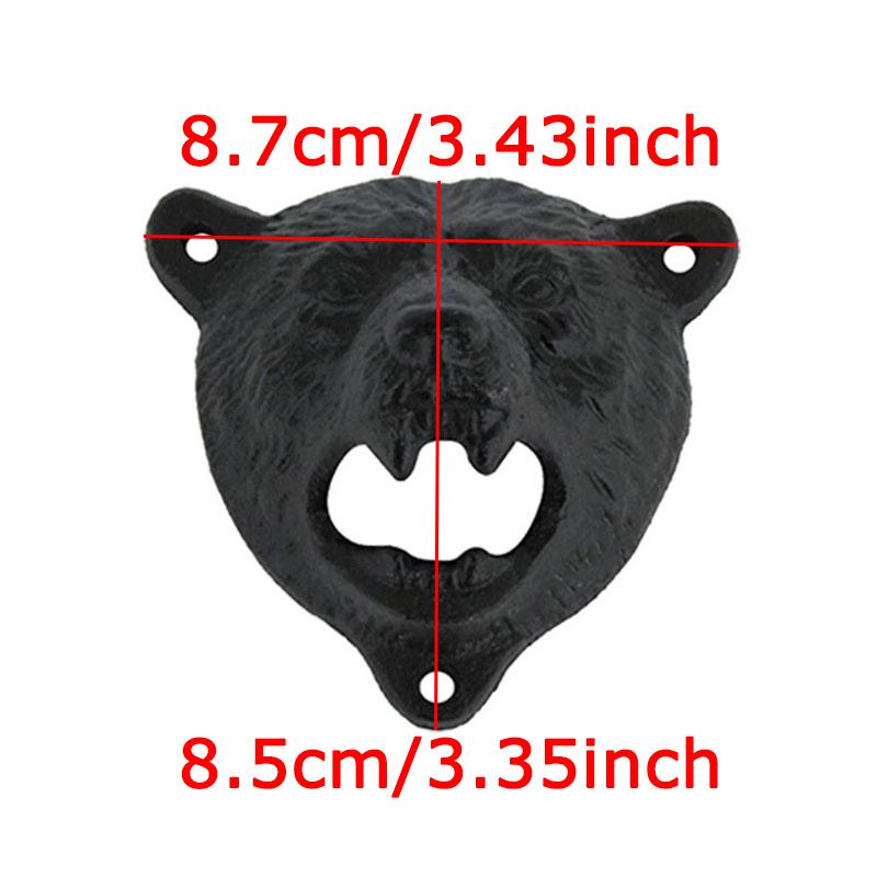 WTEMPO 1PC Retro Iron Bear Head Shaped Bottle Opener Home Decorative Handicraft Can Be Installed On The Wall