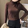 Half High Collar Long Sleeves Slim Fit Bottoming Blouse Autumn Winter Thickened Double-Sided Fleece Pure Color Thermal Top Daily Clothing