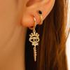 Persönlichkeit Retro Blaue Zirkone Hohl Geschnitzt Böser Blick Quaste Hängende Ohrringe für Damen Goldfarbe Stapelbare Creolen Schmuck