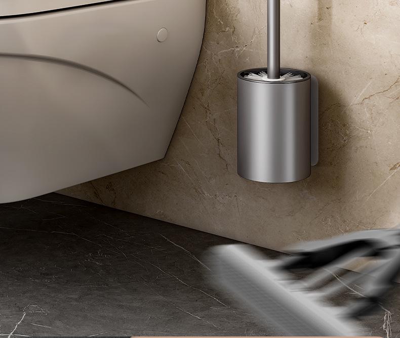 Punch-Free Wall-Mounted Toilet Cleaning Brush Set for Bathroom