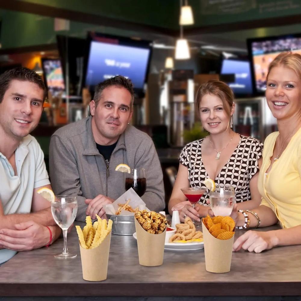 50pcs Disposable French Fries Cup Water Proof Ice Cream Cup Kraft Paper Slant Cup  Party