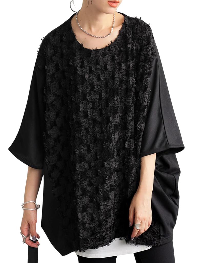 Antiqua Fringe Dolman Short One Size Black Women's Top, Print, Sleeve, Switchable, PA-03812, 05,