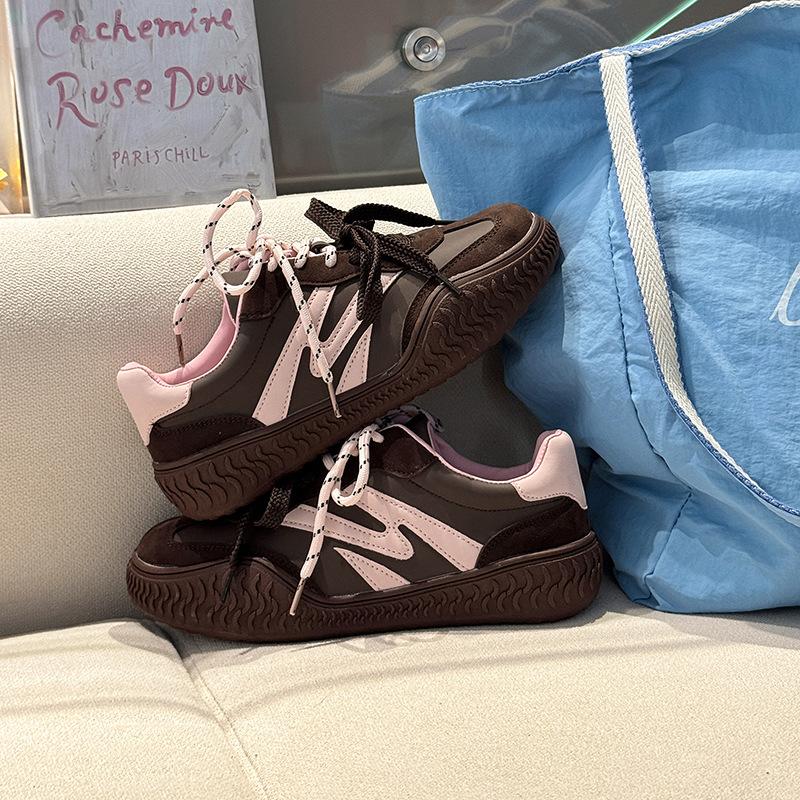 Fashion versatile contrasting color lace-up mesh platform casual German training board shoes women's 2025 summer new color matching casual board shoes