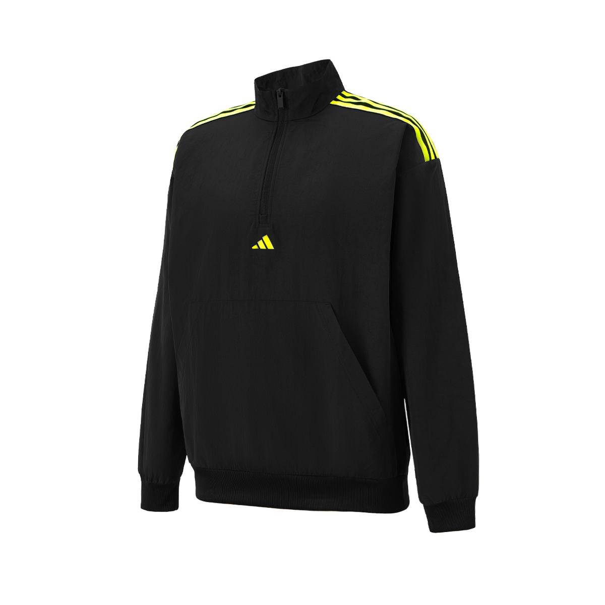 

Adidas Куртка мужская однотонная с длинным рукавом и воротником-стойкой, застежкой-молнией, цвет черный лимонный IW8264 S