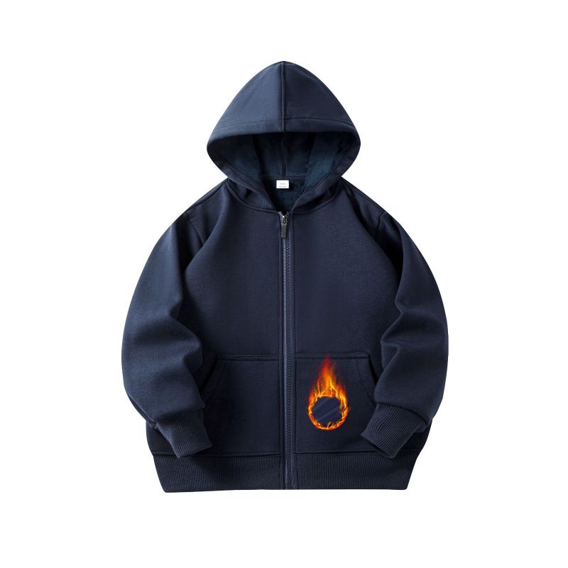 2-12 Years Kids Solid Color Hooded Zipper Coat Long Sleeve Outwear
