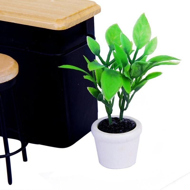 3Pcs 1/12 Green Plant In White Pot Miniature Dollhouse Garden Accessories