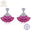 WUIHA Vintage 100% 925 Sterling Silver Lab Sapphire Ruby High Carbon Diamonds Gemstone Cocktail Studs Earrings Fine Jewelry