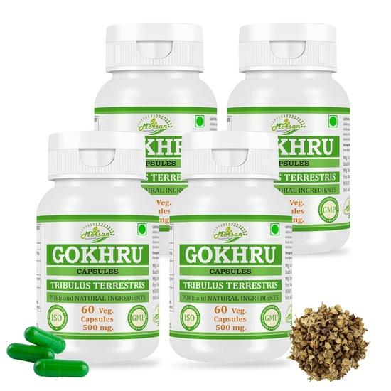Morsan Nutraveda Gokhru (Tribulus Terrestris, Gokharu) Extract Capsule - 60 Veg. Capsules X 500 Mg (4 Packs of 60 Capsules)