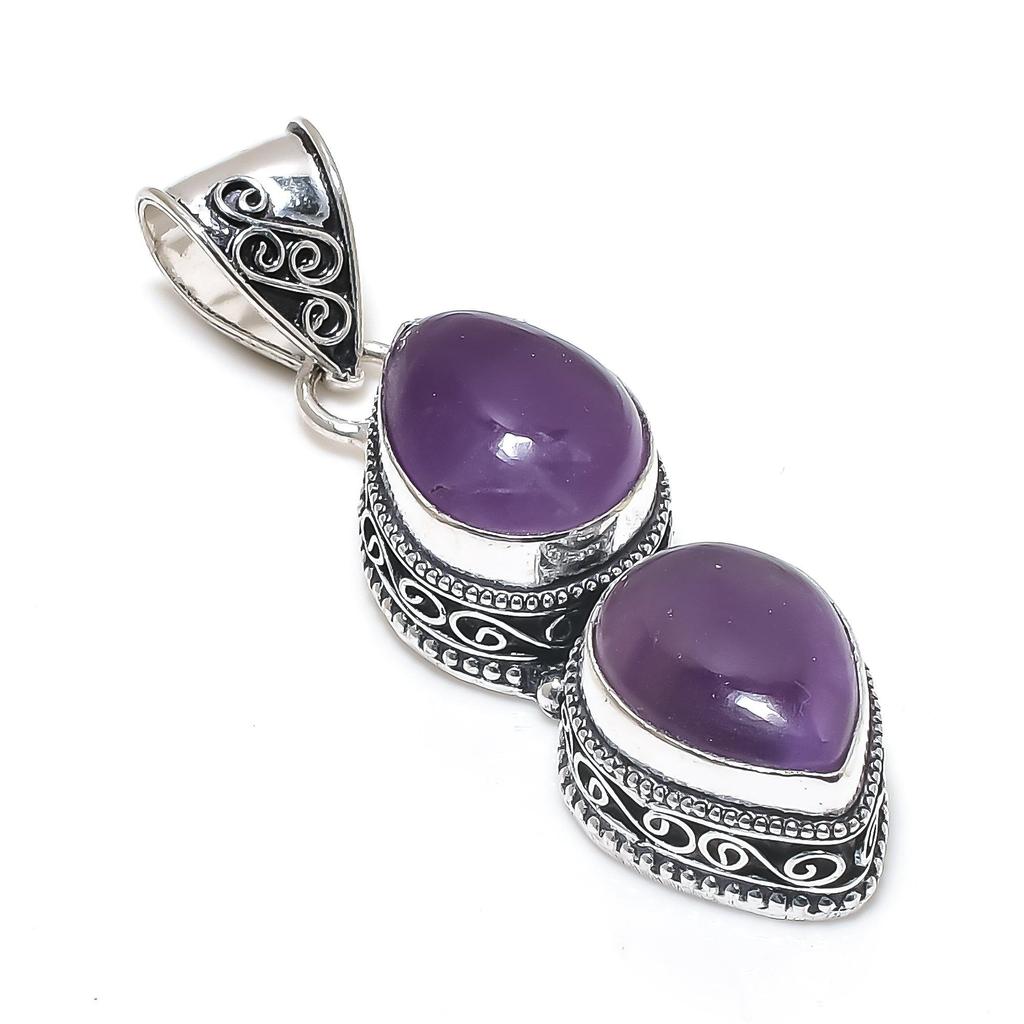 Natural Amethsyt Birthstone Silver Pendant in 925 Sterling Silver - Handmade Pear Design, Everyday Wear Jewelry Party Wear Gift