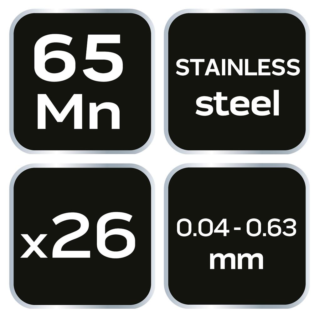 Feeler gauge 26 blades (0.04 - 0.63 mm) 65MN/stainless steel