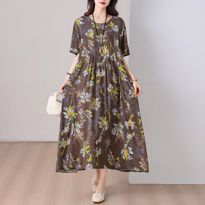 Elegant Women's Summer Dress Plus Size Casual Short Sleeve Vintage Loose Long Dress Summer Clothes