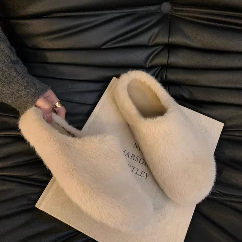 Mao Mao slippers women's outer wear 2025 new autumn and winter plush half slippers flat-bottomed pregnant women non-slip leopard print Mao Mao shoes