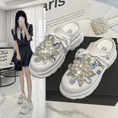 Women Slippers Spring Fashion Baotou Thick Soled Sweet Casual Versatile Lace Up Outdoor Casual Slippers for Women