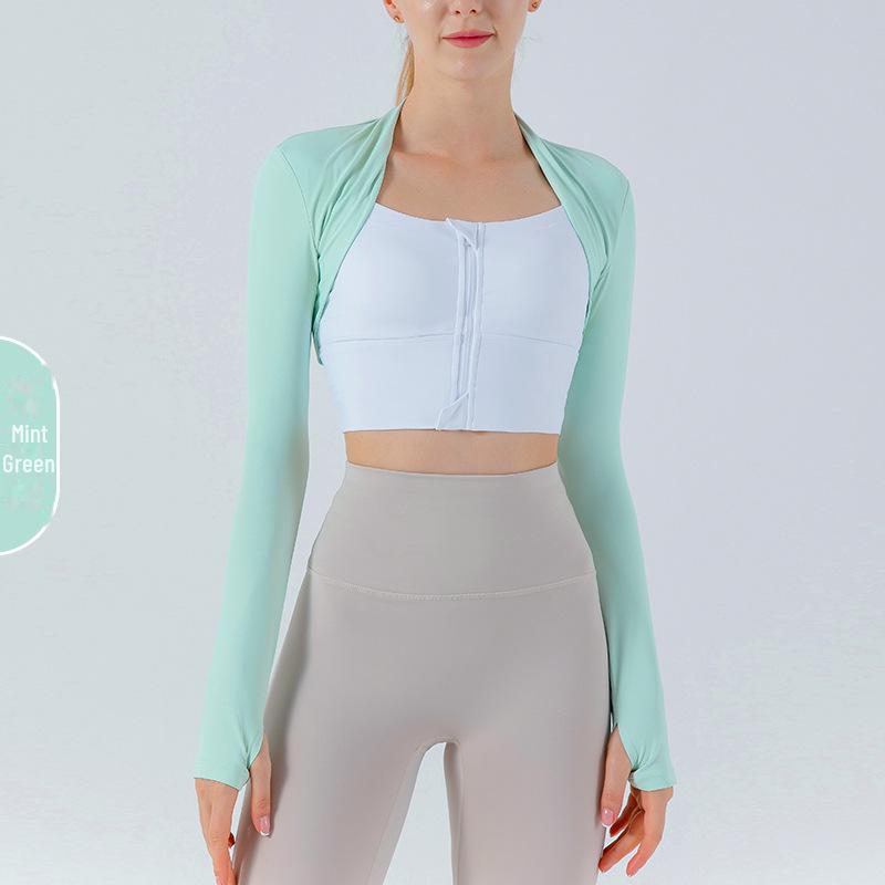 

Женский топ для йоги с коротким рукавом и отверстием для большого пальца - облегающая спортивная блузка/шаль для фитнеса M