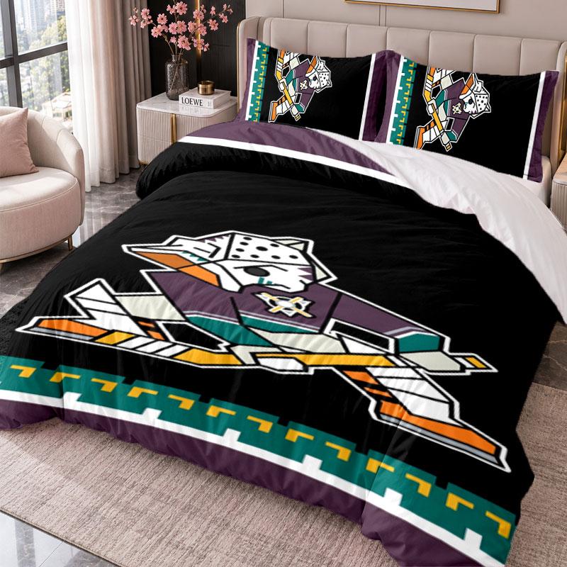 Anaheim Ducks 3-teiliges Bettwäsche-Set Bettbezug mit zwei Kissenbezügen für Schlafzimmer Heimdekoration