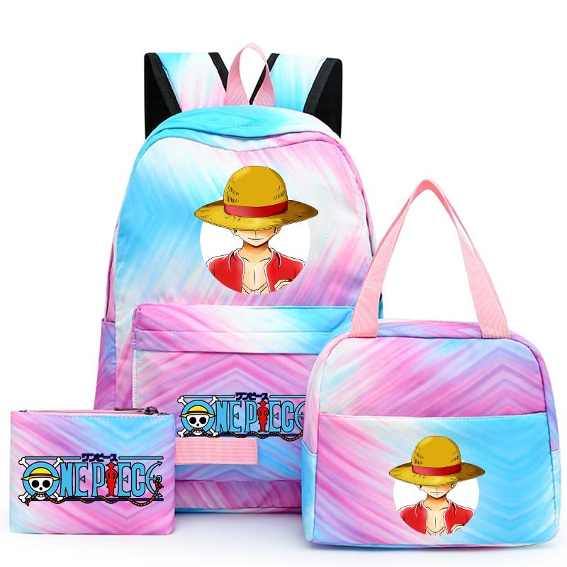 3Pcs/set Anime One Piece Backpack for Girls Boys Back To Schoolbag with Lunch Bag Student Bookbag Men Women Travel Bag Mochil