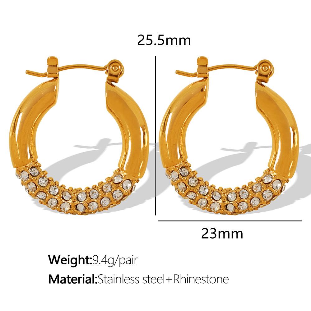 Light Luxury Personality Fashion Design High Sense Earrings Gold Plated Titanium Steel Geometric Zircon Inlaid Earrings