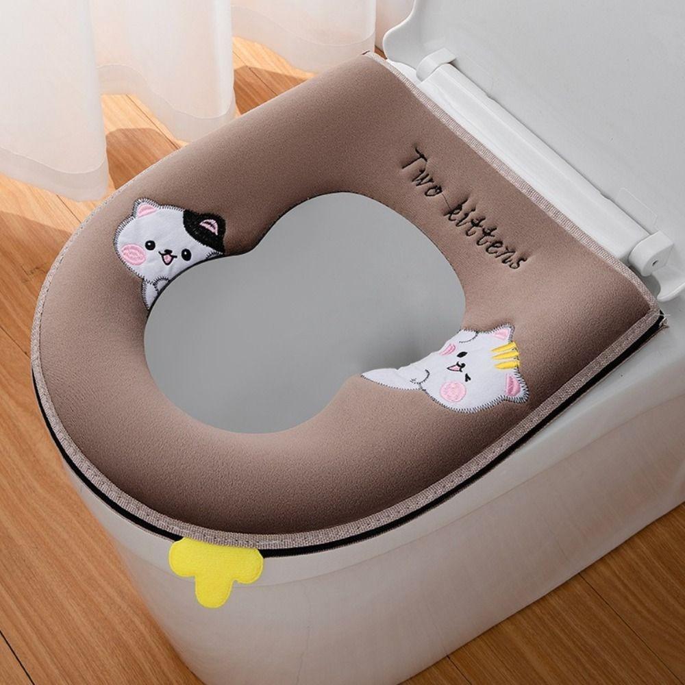Washable Thickened Toilet Seat Cover Zipper Closure Cartoon Pattern Toilet Mat Cushion Removable Potty Cover Case Autumn Winter