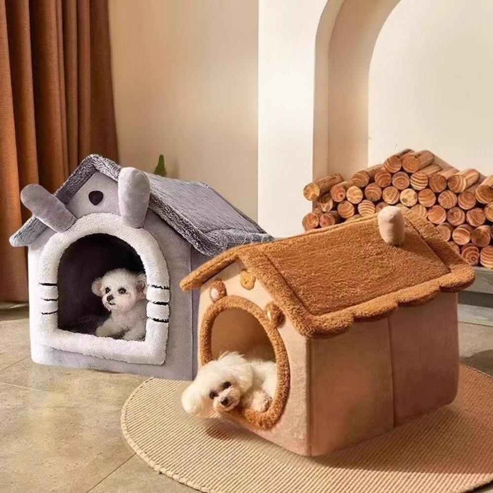 Dog House Soft Pet Bed Tent Cats Beds Foldable Removable Winter Warmth Thickened Four Season Universal Semi Enclosed Pet Nest