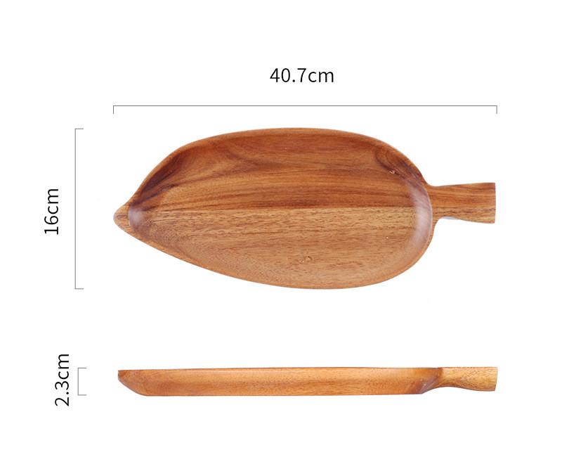 1Pc Acacia Wood Plate Leaf Shape Wooden Dessert Bread Plate Large Fruit Cake Tray Food Serving Platter Wooden Utensils Tableware