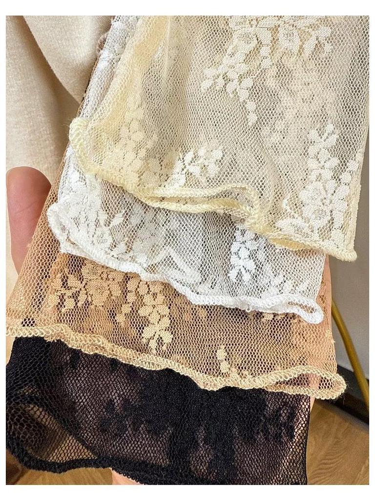 Damen Hochhals Spitzen-Patchwork Lagen-Langarm-T-Shirt für den frühen Herbst