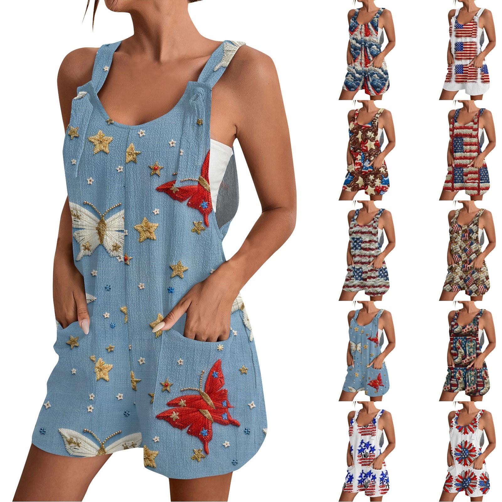 

Women s Summer Jumpsuit Shorts Independence Day Fashion Casual Jumpsuit